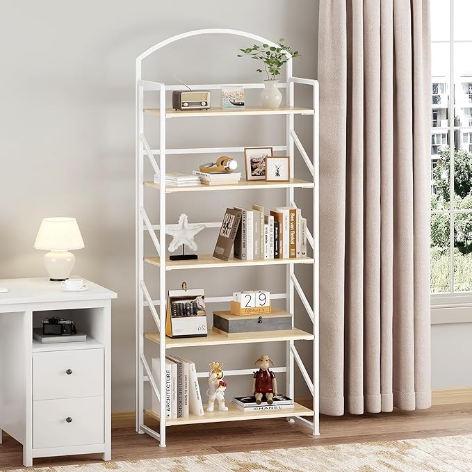 BHG No Assembly Folding Bookshelf for Living Room,Semicircle Collapsible Book Shelf for Home Office, Portable Bookcase Storage Organizer Rack Shelves