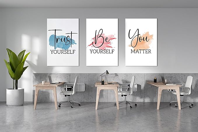 3 Piece Office Canvas Wall Art, Colorful Motivational Quotes Print Pictures Wall Decor for Office, Women Inspirational Framed Artwork Home Office Decor 24"x36" x 3 Pcs