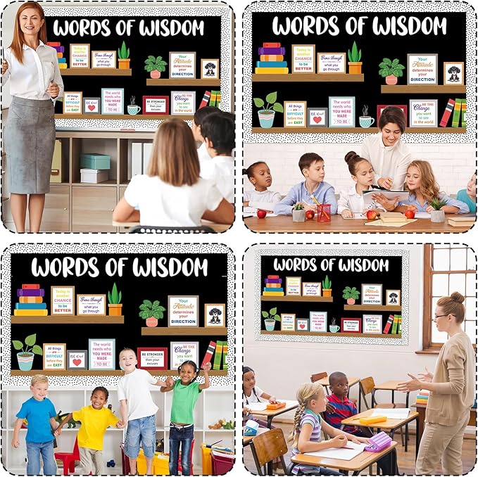 Motivational Bookshelf Bulletin Board Decorations Plant Classroom Colorful Inspirational Quote Paper Cutouts Words of Wisdom Bulletin Board Set for Back to School Chalkboard Wall Decor Supplies
