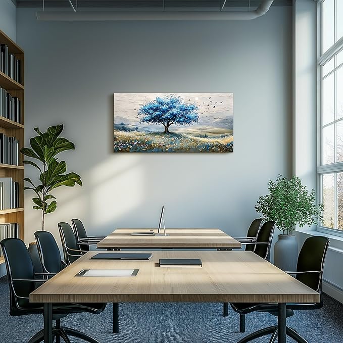 SERIMINO Tree of Life Landscape Wall Art, Blue Tree Aesthetic Large Artwork, Nature Botanical Decor Canvas Prints, Rustic Scenery Modern Pictures Wall Decor Living Room Bedroom Home Office 20"X40"