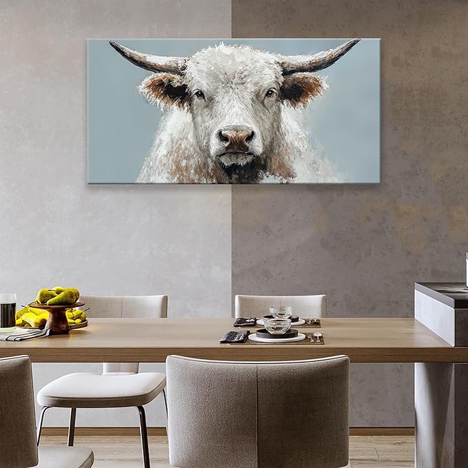 Wall Art Freedom Highland Cow Painting Wild Animal Cattle Canvas Art Wall Decor Print Artwork Longhorn Poster Prints Pictures For Bedroom Farmhouse Aesthetic Home Wall Decor 20 X 40 Inch