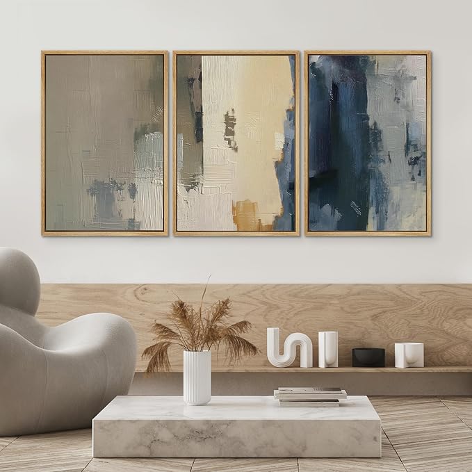 SIGNWIN Framed Canvas Print Wall Art Set Modern Neutral Color Block Abstract Illustrations Modern Art Decorative Boho Relax/Zen Nordic for Living Room, Bedroom, Office - 24"x36"x3 Natural