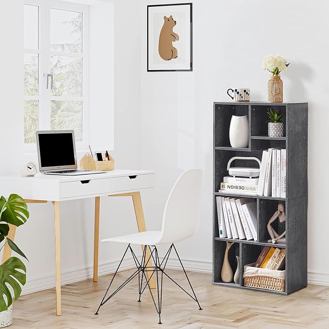 VECELO 7-Cube High Bookcase 42 Inch - 4-Tier Modern Storage Cabinet with Adjustable Height Shelves, Easy Assembly for Textbooks Display, Home Office, Grey
