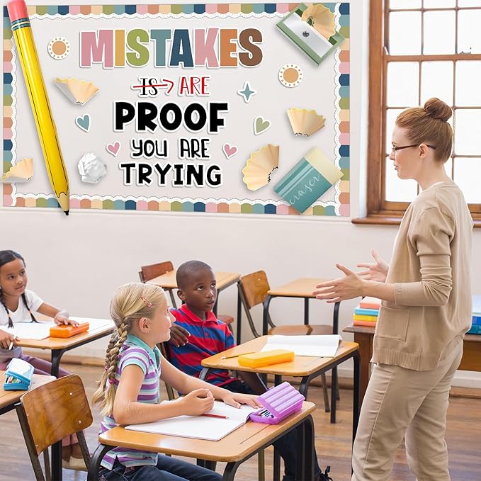 3D Back to School Bulletin Board Set with Pencil Balloon Inspirational Educational Classroom Decor Mistakes are Proof You are Trying Bulletin Board for Teacher Supplies Boho Pencil
