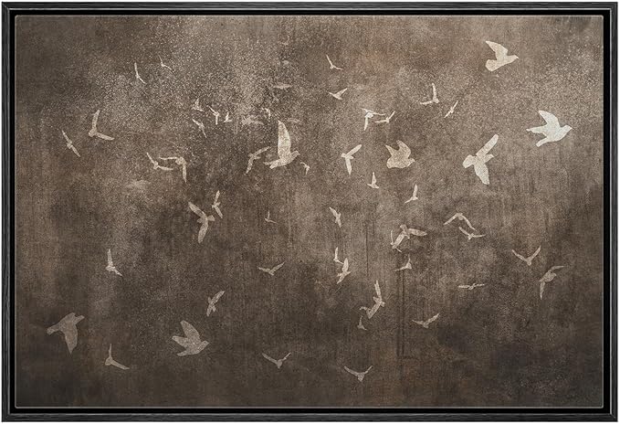 MUDECOR Framed Canvas Print Wall Art Abstract Birds in Flight Subtle Brown Tones Illustrations Minimalism Decorative Relax Colorful for Living Room, Bedroom, Office - 24"x36" BLACK