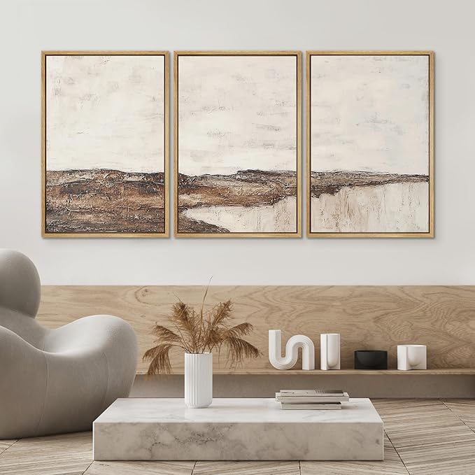SIGNWIN Framed Canvas Print Wall Art Set Rustic Earth-Tone Horizon Abstract Landscape Illustrations Modern Art Decorative Nordic Abstract for Living Room, Bedroom, Office - 16"x24"x3 Natural