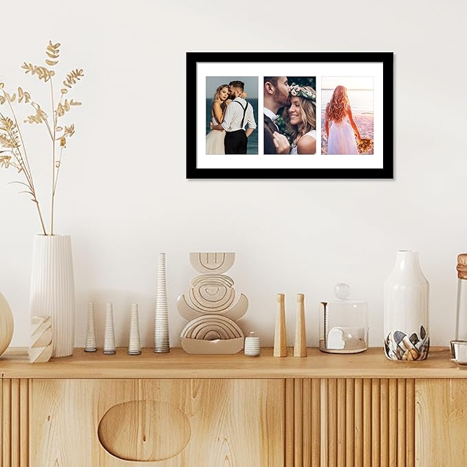 VIOLABBEY 8x14 Collage Picture Frame,Fits Three 4x6 Photos with Mat or One 8x14 Pictures without Mat for Wall, 4x6 Picture Frame Collage Black