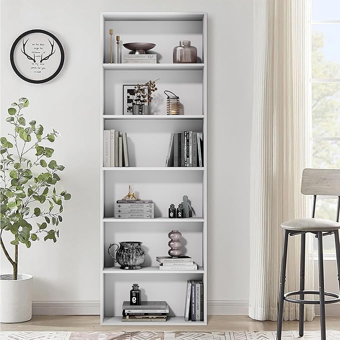 71" Tall 6-Tier Bookshelf, Large Open Display Bookcase with Ample Storage, Floor Standing Book Shelf for Living Room, Home Office, Bed Room, White