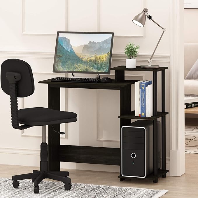 Furinno EFFICIENT Desk, 28.6" Wide Gaming Desk with 3 Open Side Shelves, Laptop Notebook Computer Desk, Office Desk for Home Office, Study Room, Dorm, Bedroom, Espresso