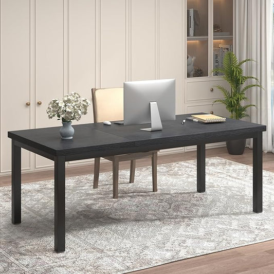 63 x 31 Inch Large Computer Desk, Modern Office Desk with Adjustable Feet, Gaming Desk with Deep Desktop, Study Writing Table for Home Office, Work from Home, Easy Assembly, Black