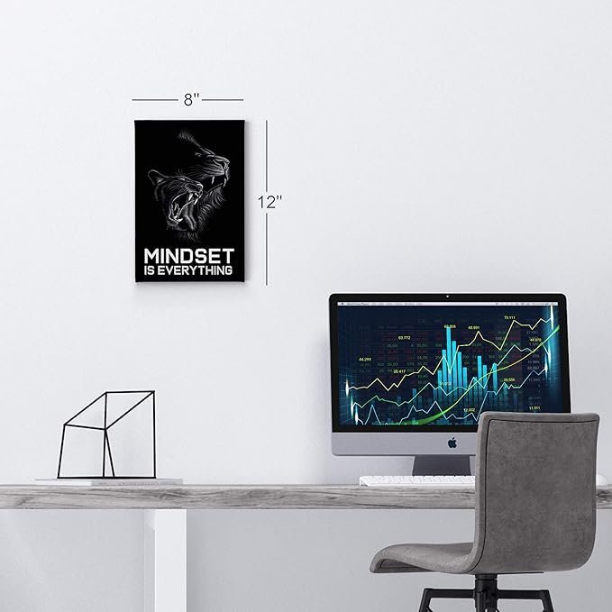 Smile Art Design Mindset is Everything Cat and Lion Sketch Drawing Art Motivational Wall Art Canvas Print Inspirational Entrepreneur Quote Canvas Print Modern Office Decor Gift Ready to Hang 40x30