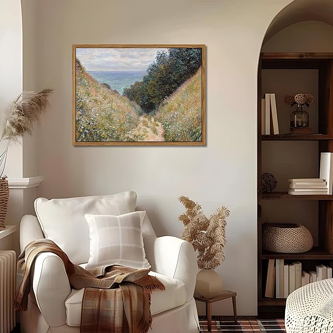 Framed Vintage Monet Wall Art Farmhouse Decor – Impressionist Oil Painting Canvas Prints – Country Landscape Classic Aesthetic Wall Decor for Living Room Bedroom Bathroom – 16''x24''