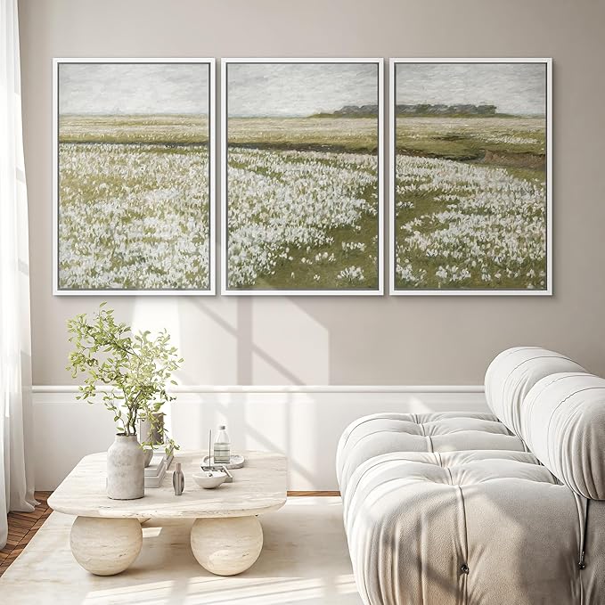 SIGNWIN Framed Canvas Print Wall Art Set White Daisy Flower Country Farm Field Nature Abstract Illustrations Fine Art Decorative Nordic Rustic for Living Room, Bedroom, Office - 16"x24"x3 White