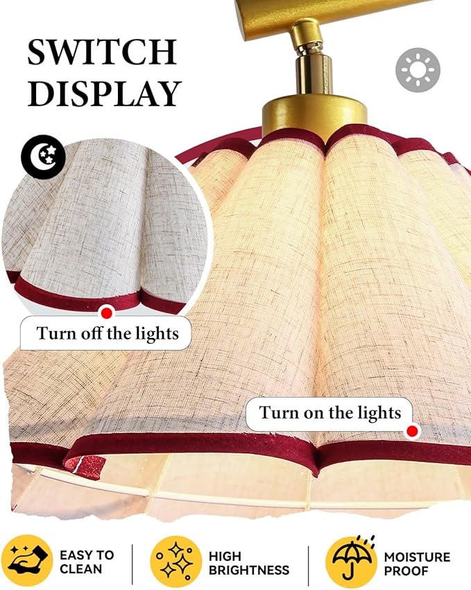 Floor Lamp with Pleated Linen Lampshade, Modern Flower Floor Lamp for Living Room Arc Standing Lamp, Gold Tall Lamp for Bedroom Office Dining Room, Bulb Included (Gold + Red, 65IN)