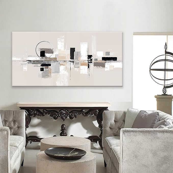 QSQ Abstract Wall Art Black White Wall Art Painting Grey Brown Canvas Art Wall Decor Prints Minimalist Abstract Wall Decor For Living Room Bedroom Kitchen Office Home Decoration 24" × 48"