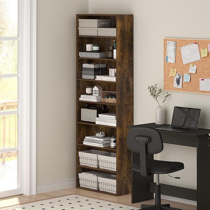 Furinno Basic Book Shelf, 8-Tier Bookcase with Open Shelf, Standing Bookshelf, Cube Storage Organizer, 12 x 24 x 71, for Living Room, Bedroom, Home Office, Amber Pine