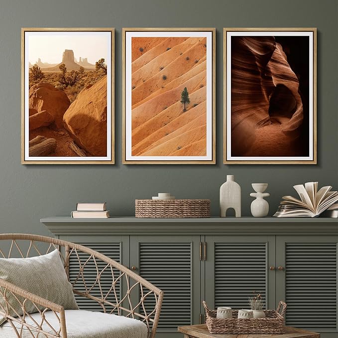 SIGNFORD Framed Wall Art Print Set Southwest Desert Landscape Canyon and Mesa Digital Art Modern Art Contemporary for Living Room, Bedroom, Office - 16"x24"x3 Natural