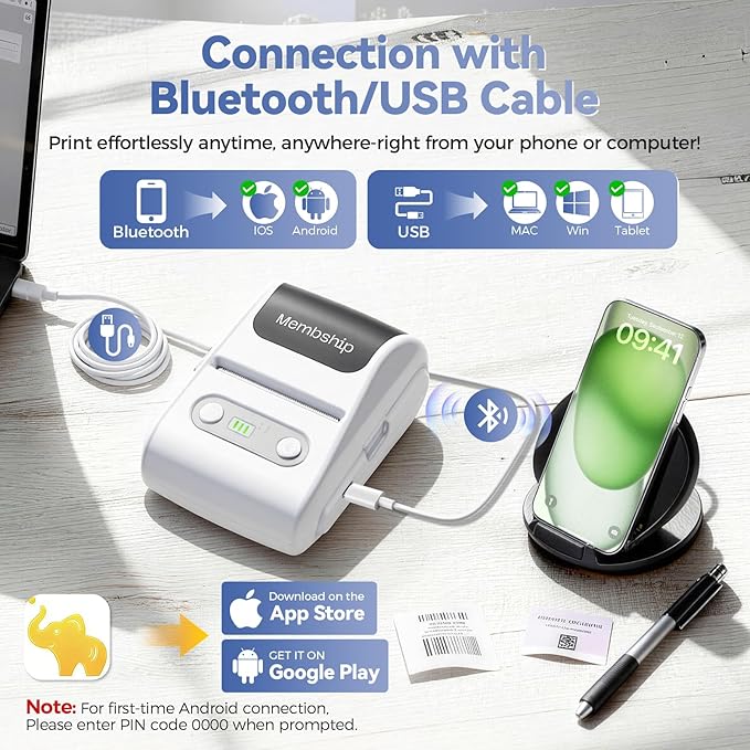 P1 Bluetooth Label Maker Machine with Tape,Portable Label Printer with 4 Rolls Labels((3 White, 1 Blue, 1 Pink), Inkless Labeler for Home, Kitchen, School, Office Organization