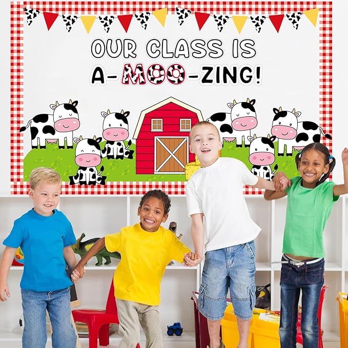 Qyeahkj Farm Cow Bulletin Board Set Fall Bulletin Board Decorations Holy Cow Cutouts Classroom Decorations for Autumn Office Home School Chalkboard Wall Door Farm Animal Theme Party Supplies