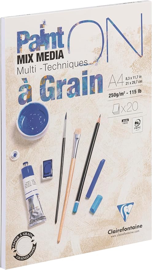 Clairefontaine Paint'ON Multi-Technique with Grain Pad, 250 g, A4, 20 Sheets