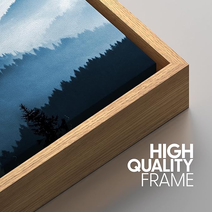 SIGNWIN Framed Canvas Print Wall Art Set Misty Blue Duotone Mountain Range Forest Nature Wilderness Photography Modern Decorative Colorful Rustic for Living Room, Bedroom, Office - 16"x24"x3 Natural