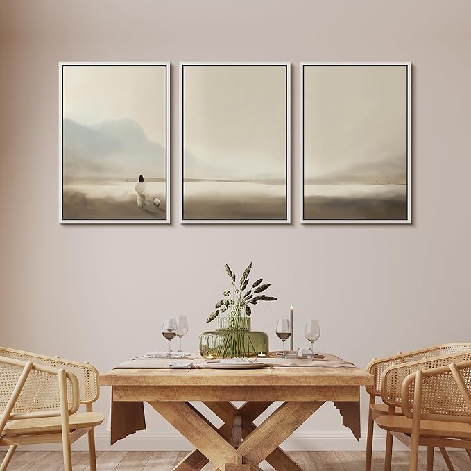 MUDECOR Framed Wall Art Print Set Serene Coastal Landscape Minimalist Illustrations Modern Art Boho Decorative Colorful Chic for Living Room, Bedroom, Office - 16"x24"x3 White