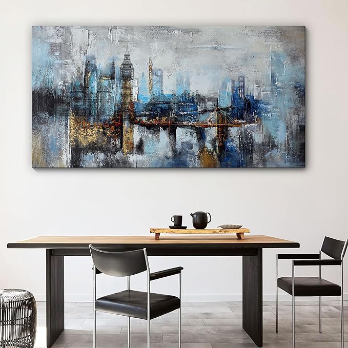 Pogusmavi Large Wall Art for Bedroom Abstract City View Canvas Art Modern Home Decor Gray Blue Buildings Prints for Bedroom Wall Art Office Artwork Wall Decor for Living Room Decor 29x58 inches