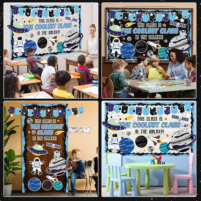 Outer Space Bulletin Board Set Galaxy Classroom Bulletin Board Decorations Astronaut Cutouts Classroom Decorations for Back to School Teachers Students Office Home Chalkboard Decor Wall Door