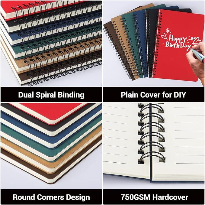 EUSOAR Students Ruled Spiral Notebook, A5 12packs 5.5"X8.3" 120 Pages Lined Travel Writing Notebooks Journal, Memo Notepad Sketchbook, Students Office Business Diary Ruled Book Journal-6 Colors