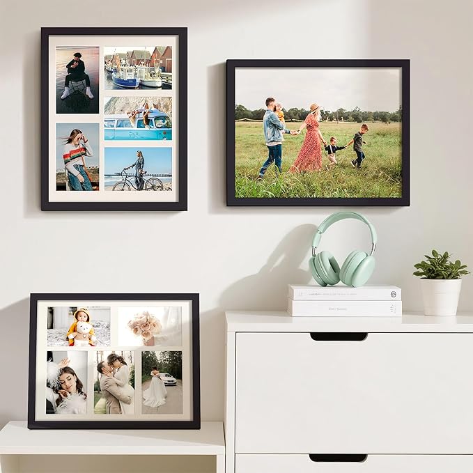 upsimples 11x14 Collage Picture Frame, Display Pictures 5 4x6 with Mat or 11x14 Without Mat, Wall Hanging 5 4x6 Picture Frame Collage Wall Decor, Black, 1 Pack