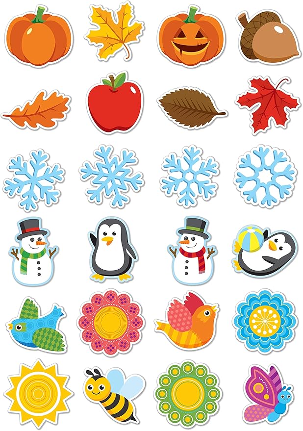 Peachy Keen Crafts 96 Pack - Spring, Fall, Winter Bulletin Board Classroom Decorations - Laminated On Both Sides