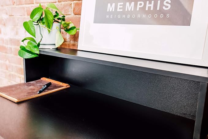 OneSpace Lennox Hutch Computer Desk, Small Desk for Home Office, Compact Writing Desk, Black