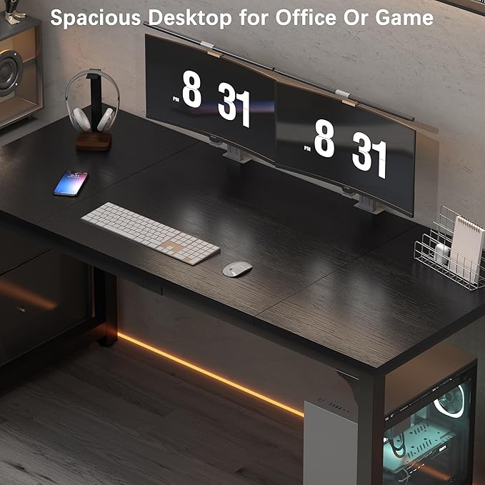 NSdirect 63 inch Computer Desk,Modern Simple Style PC Table Office Desk Wide Workstation for Study Writing,Gaming and Home Office,Extra 1" Thicker Wooden Tabletop and Black Metal Frame,Black