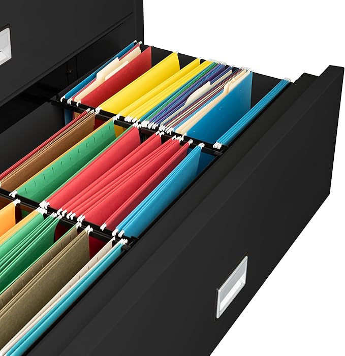 44 inch Wide 2-Drawer Lateral Fireproof File Cabinet – Legal and Letter Size Filing – Key Lock – Water Resistant – Fire Safe and Impact Rated – Black Finish – Model LAT2W44B