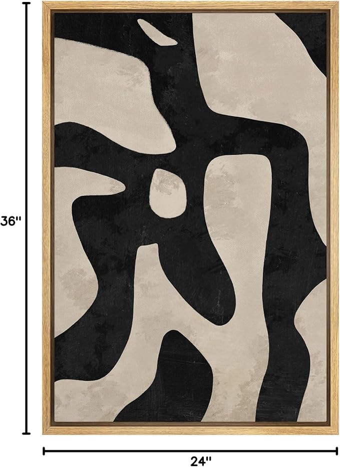 SIGNFORD Framed Canvas Print Wall Art Abstract Fluidity Black and Beige Illustrations Modern Art Decorative Boho Relax/Zen Nordic for Living Room, Bedroom, Office - 24"x36" Natural