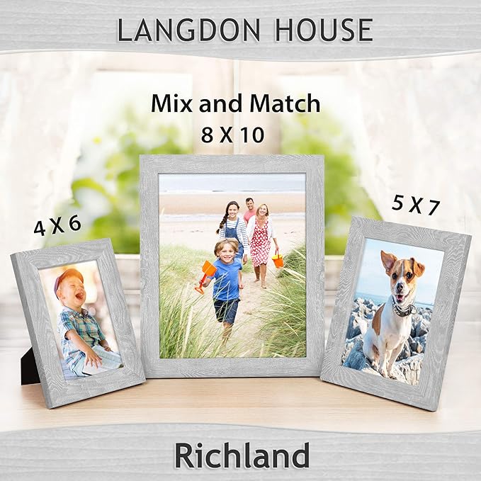 Langdon House 8x10 Picture Frames (Ash Gray, 6 Pack) Woodgrain Style, Richland Collection