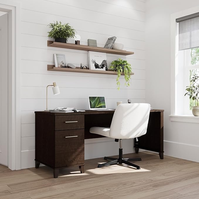 Bush Home 72-inch Home Office Desk with Drawers, Large Computer Table for Personal Workspace, Somerset Collection, Mocha Cherry