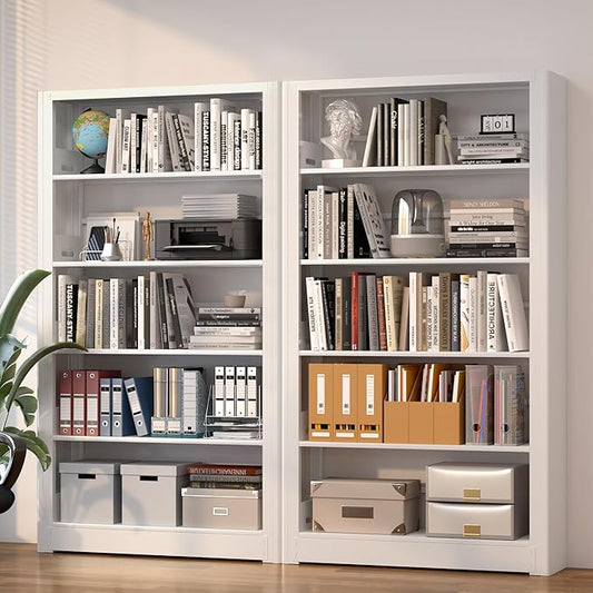 5 Tier Large Bookshelf, 69'' Tall Bookcase with Adjustable Shelves,Open Book Shelf Storage Organizer, White Bookcase for Bedroom,Living Room,Library,Office