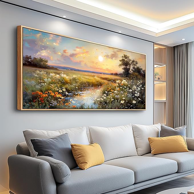 hyidecorart Wood Framed Wall Art For Living Room Farmhouse Bedroom Wall Painting Natural Scenery Wall Decor Artwork For Office Flowers And Trees Abstract Pictures Canvas Prints Hanging Decor 72x32