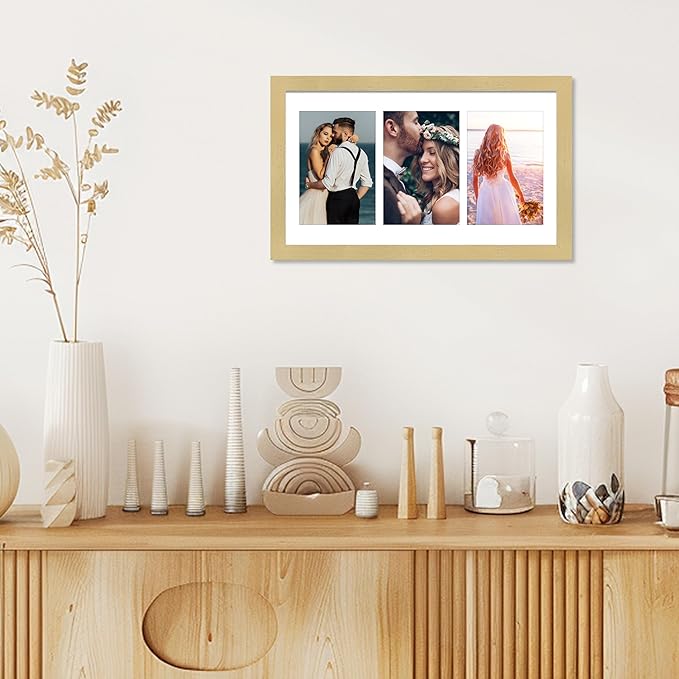 VIOLABBEY 8x14 Picture Frame, Fits Three 4x6 Photos with Mat or One 8x14 Picture without Mat, Gold Collage Wall Decor