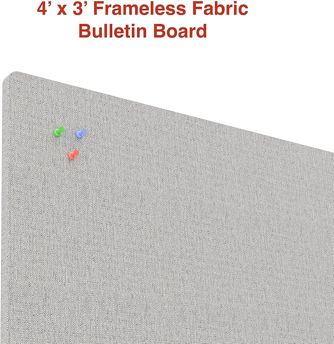 Staples Fabric Bulletin Board, 4 ft x 3 ft Wall Mounted Fabric Message Board for Home Office and School