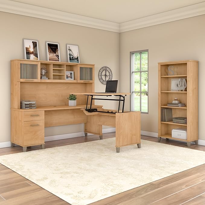 Bush Home 72-inch Home Office Desk with Drawers, Large Computer Table for Personal Workspace, Somerset Collection, Maple Cross