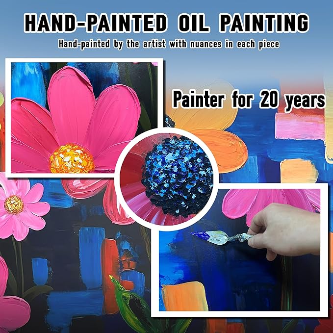 ZHAOSHOP Flower Hand Painted Wall Decor for Office Women Colorful Wall Art for Living Room Extra Large Wall Art for Girl Bedroom Size 36 x 72 Inch