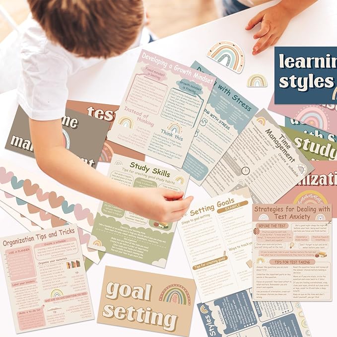 47 Pcs Need to Succeed Counselor Bulletin Board Set Boho Mental Health Classroom Bulletin Board Decorations Positive Growth Mindset Posters with Covers for Counseling Therapy Office School Home Decor