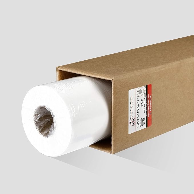 Plotter Paper Direct 17in x 75ft Premium Polyester Matte Canvas Roll, 500 Denier, Quick Dry, Wide Format Inkjet Printer Compatible, Perfect for Fine Art, Photography, Archival Quality Prints