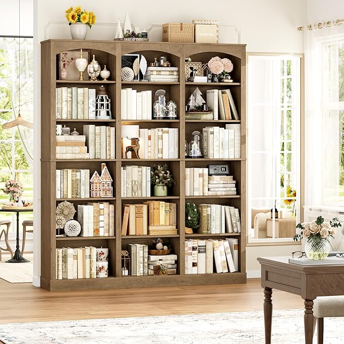 FACBOTALL 71" Triple Wide Bookshelf, 6 Tier Tall Bookshelf, Large Arched Bookcase with Curved Baffle, 63.4" Wide Book Shelf with 18 Open Display Shelves for Living Room, Study, Phoebe Zhennan