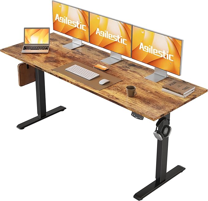 Agilestic Electric Standing Desk, Large 63 x 24 Inches Height Adjustable Desk, Sit Stand up for Work Office Home, Ergonomic Rising Computer Table with Memory Preset, Splice Board, Rustic Brown
