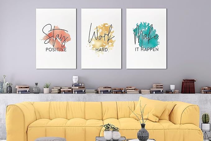 SHMAO Office Canvas Wall Art Motivational Wall Decor, 3 Piece Stay Work Make Print Pictures for Office Wall Decor Women Inspirational Framed Artwork Home Office Decor 20”x30”x3 Panels