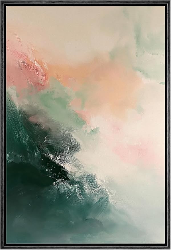 MUDECOR Framed Canvas Print Wall Art Orange Pink Paint Stroke Landscape Abstract Shapes Illustrations Minimalism Decorative Relax/Zen Colorful Nordic for Living Room, Bedroom, Office - 24"x36" Black