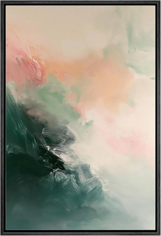 MUDECOR Framed Canvas Print Wall Art Orange Pink Paint Stroke Landscape Abstract Shapes Illustrations Minimalism Decorative Relax/Zen Colorful Nordic for Living Room, Bedroom, Office - 16"x24" Black